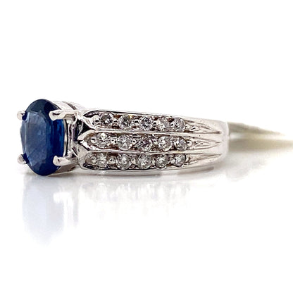 ASTER JEWELS 14K WHITE GOLD   .97 CT NATURAL BLUE SAPPHIRECENTER   .39 CT TW NATURAL ROUND BRILLIANT DIAMOND ACCENT  FASHION RING