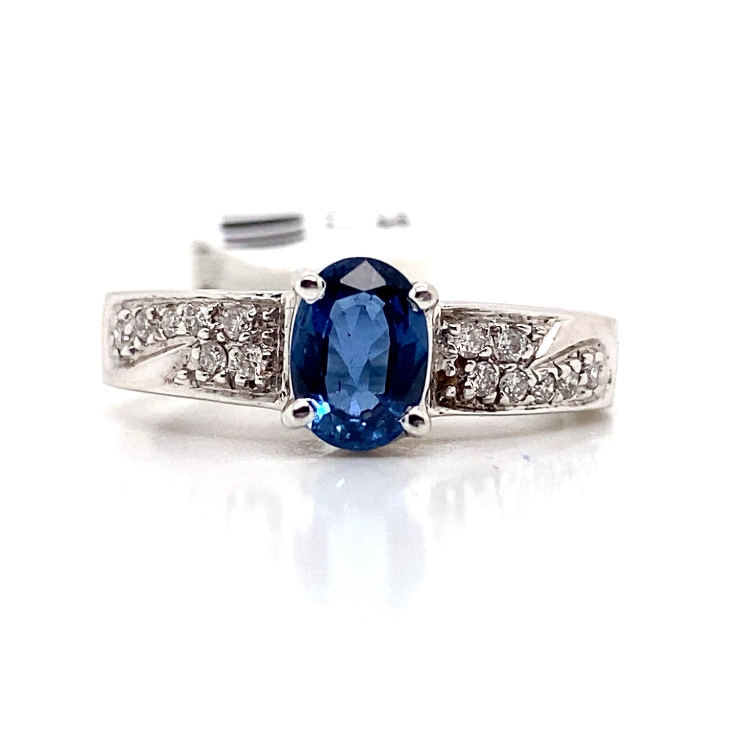 aster jewels 14k white gold    .95 ct blue sapphire center   .14 ct tw round brilliant natural diamond accent  fashion ring