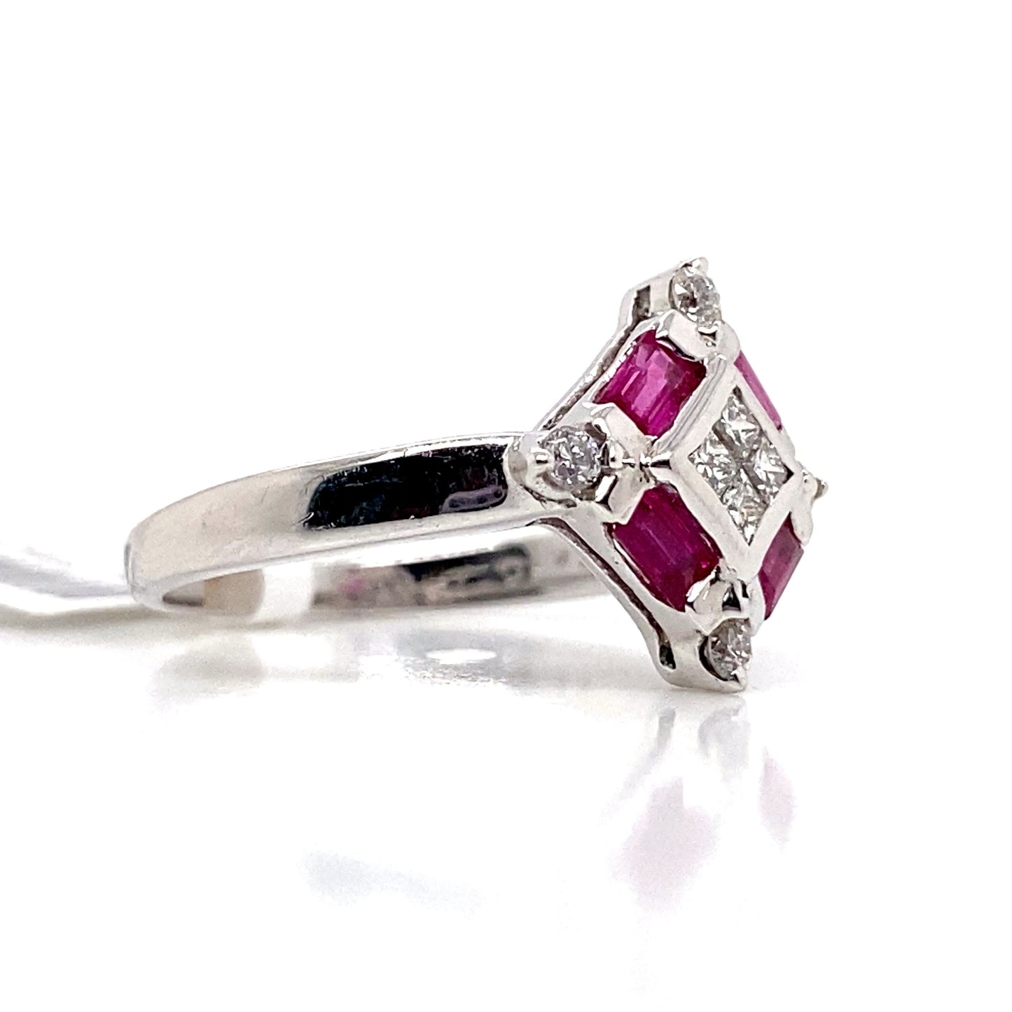 aster jewels 14k white gold   .42ct tw natural ruby accent    .25 ct tw round brilliant natural diamond accent  fashion ring