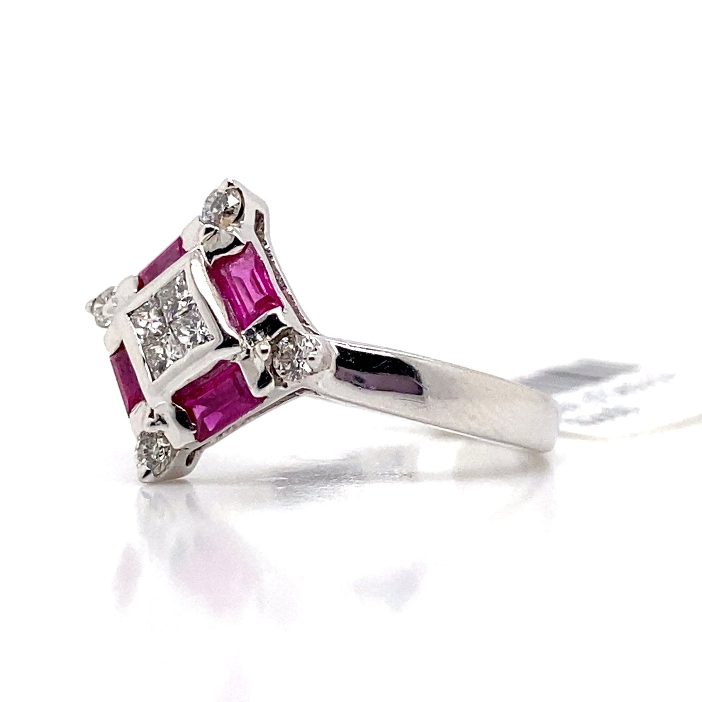 aster jewels 14k white gold   .42ct tw natural ruby accent    .25 ct tw round brilliant natural diamond accent  fashion ring