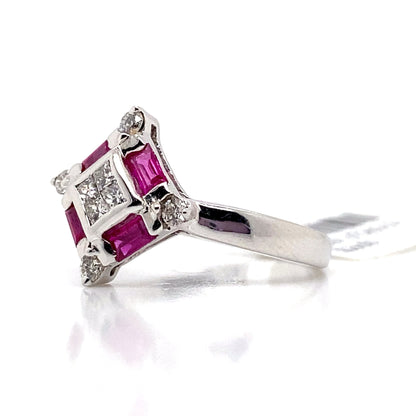 ASTER JEWELS 14K WHITE GOLD   .42CT TW NATURAL RUBY ACCENT    .25 CT TW ROUND BRILLIANT NATURAL DIAMOND ACCENT  FASHION RING