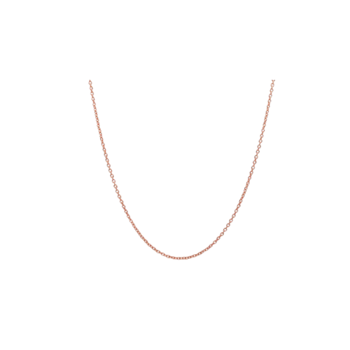 The 14K Rose Gold LT Rolo Chain, weighing 1.2 grams, presents a timeless design against a white backdrop.