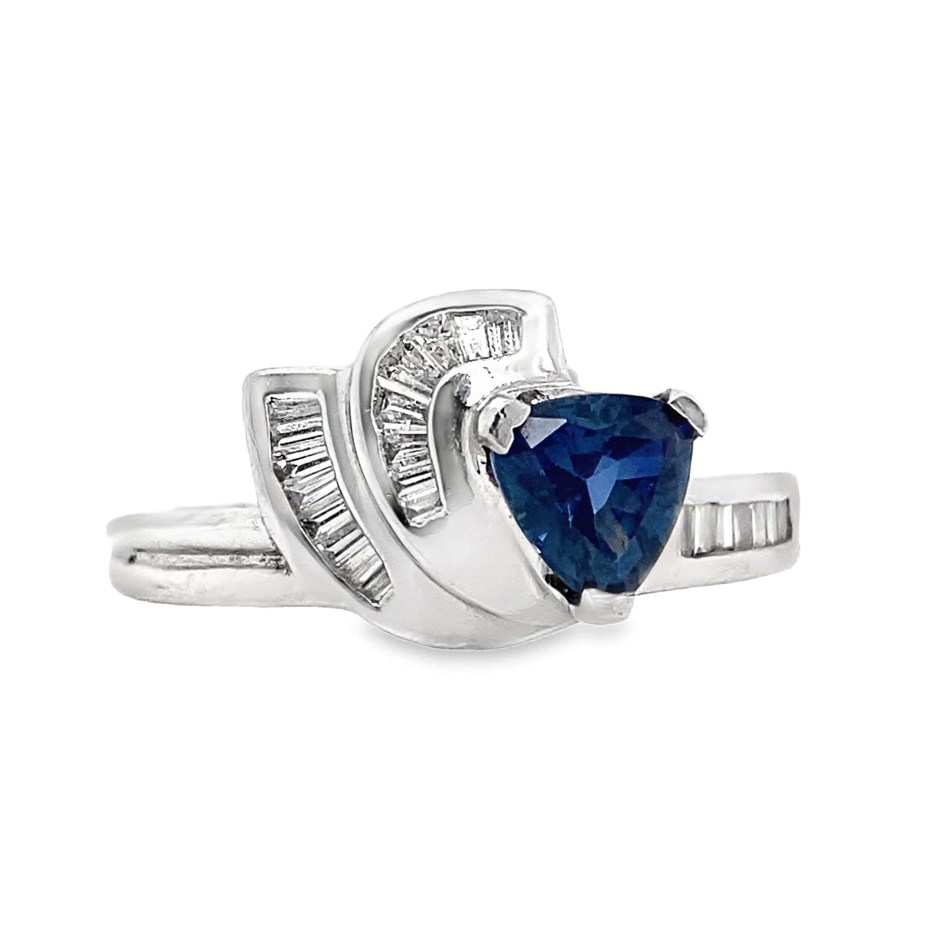 14K WHITE GOLD BLUE SAPPHIRE RING 0.99 BAGUETTE 0.31