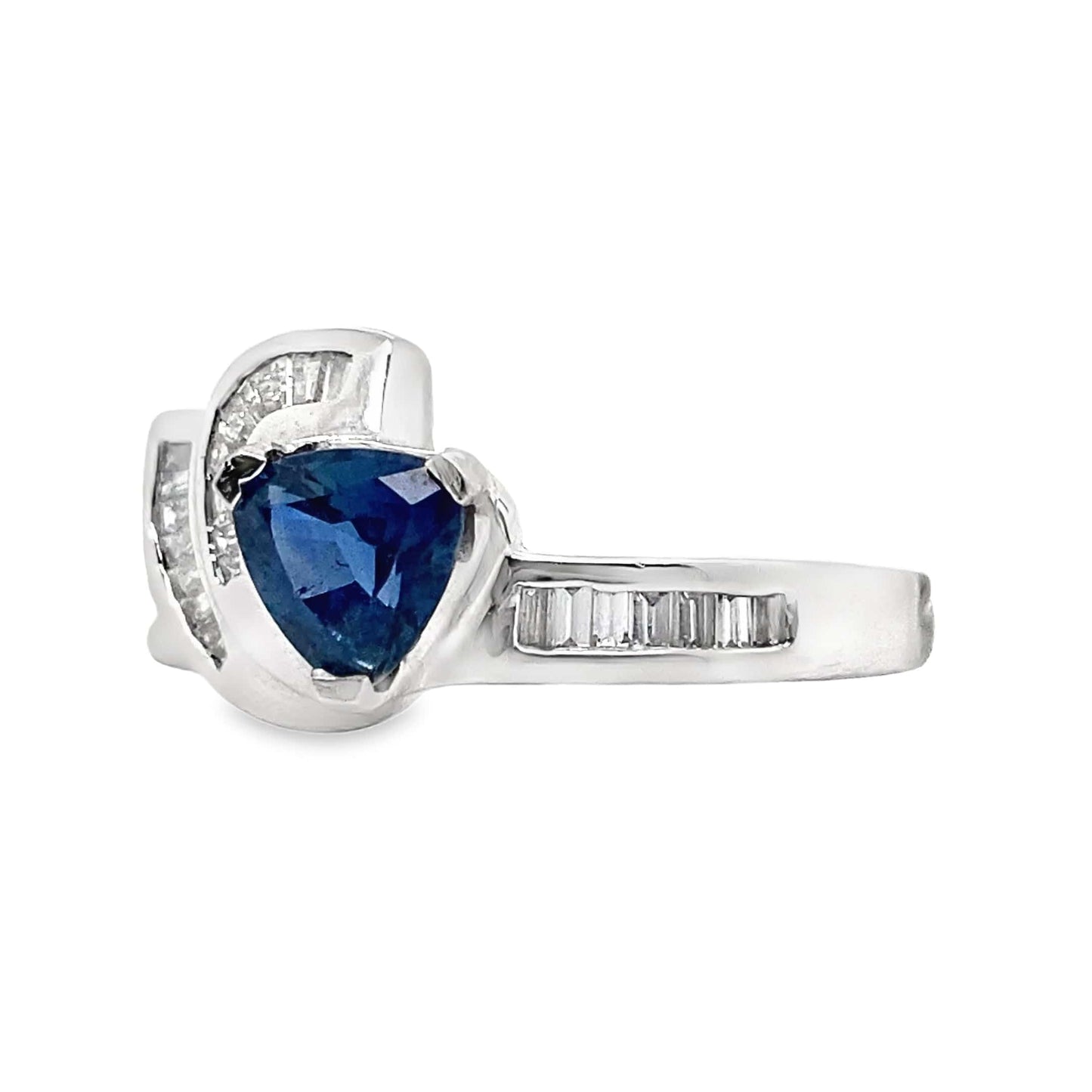 14K WHITE GOLD BLUE SAPPHIRE RING 0.99 BAGUETTE 0.31