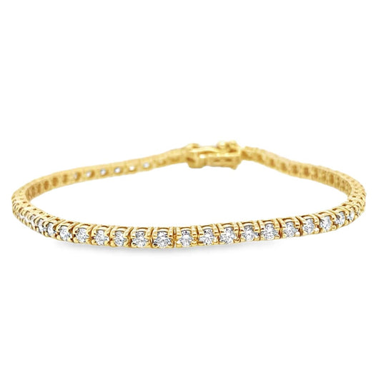 14K YELLOW GOLD 3.04CT TW NATURAL ROUND BRILLIANT DIAMOND GH/VVS PRONG SET TENNIS BRACELET 7"