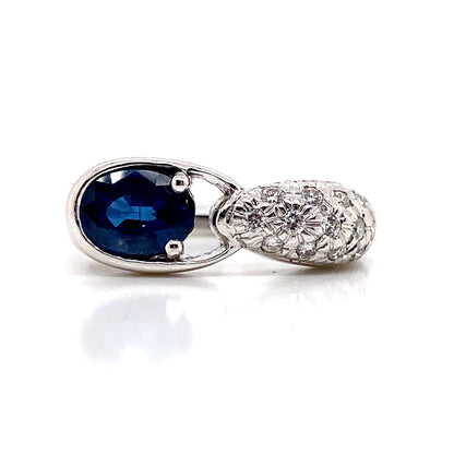 18K WHITE GOLD 1.10 CT NATURAL BLUE SAPPHIRE  .20 CT TW NATURAL DIAMOND FASHION RING