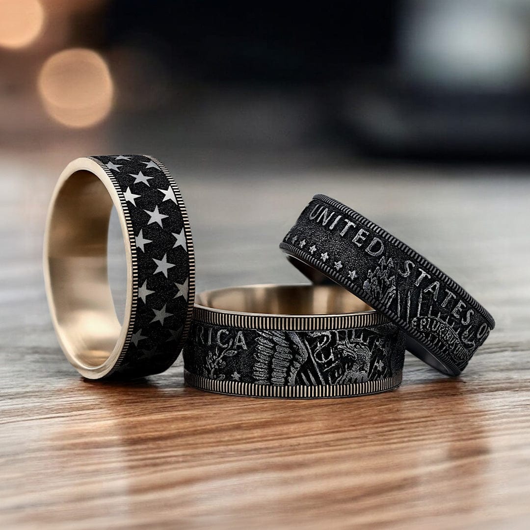 3 MENS WEDDING BANDS PATRIOTIC STYLE