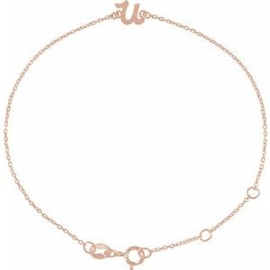 14K ROSE INITIAL U 6 1/2-7 1/2" BRACELET