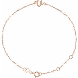 14K ROSE INITIAL V 6 1/2-7 1/2" BRACELET