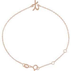 14K ROSE INITIAL T 6 1/2-7 1/2" BRACELET