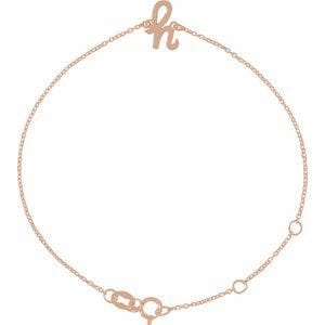 14K ROSE INITIAL H 6 1/2-7 1/2" BRACELET