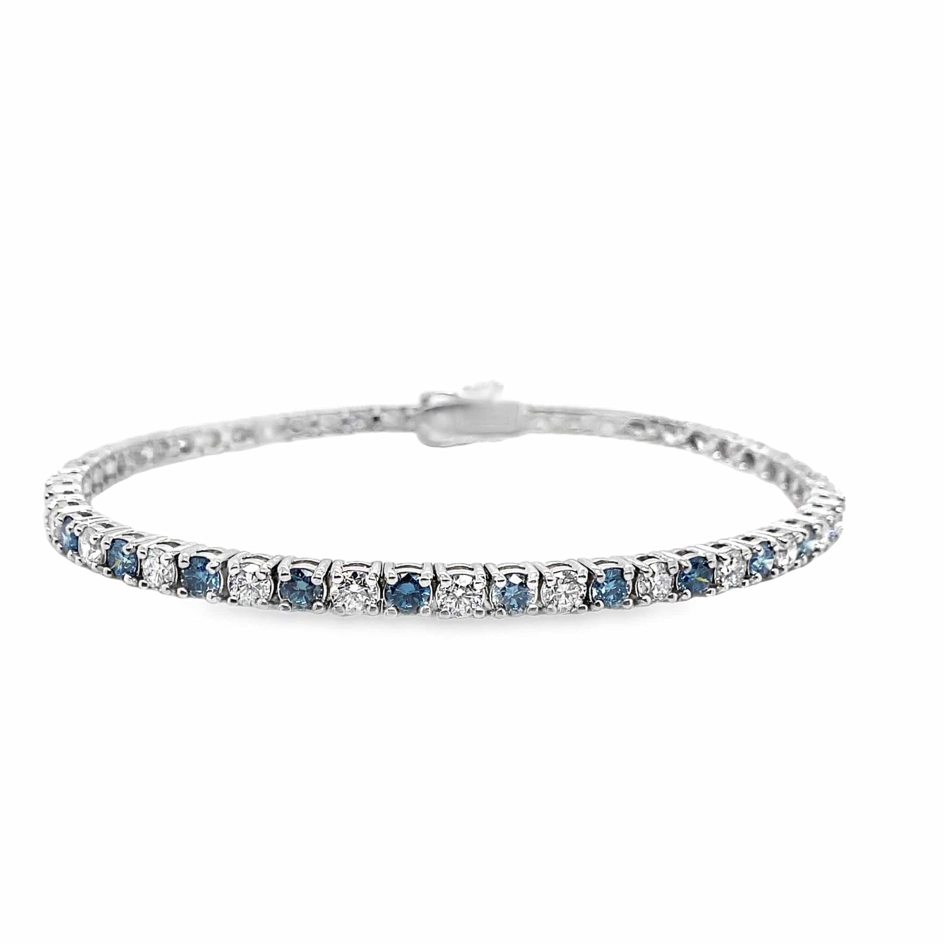 14K WHITE GOLD 5 CT TW BLUE AND WHITE LAB GROWN DIAMOND TENNIS BRACELET