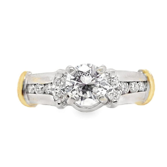 14K WHITE AND YELLOW GOLD .75CT ROUND BRILLIANT G/VVS2 NATURAL DIAMOND CENTER .32CT TW NATURAL DIAMOND ACCENT RING