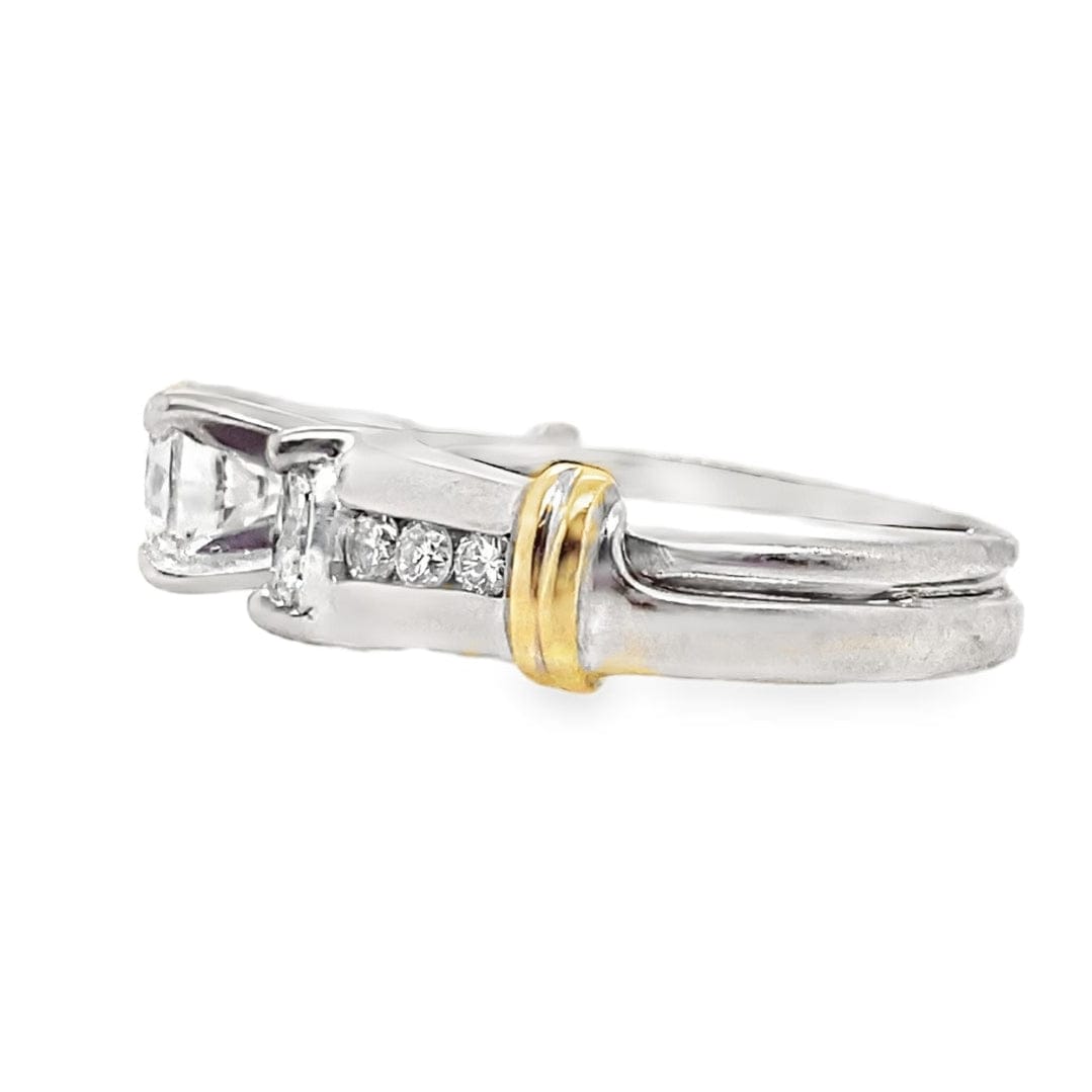 14K WHITE AND YELLOW GOLD .75CT ROUND BRILLIANT G/VVS2 NATURAL DIAMOND CENTER .32CT TW NATURAL DIAMOND ACCENT RING