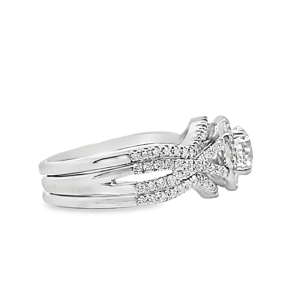 18K WHITE GOLD 0.65CT ROUND BRILLIANT H/SI2 NATURAL DIAMOND CENTER .66CT TW NATURAL DIAMOND ACCENT HALO STYLE RING
