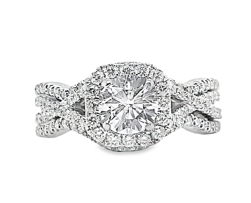 18K WHITE GOLD 0.65CT ROUND BRILLIANT H/SI2 NATURAL DIAMOND CENTER .66CT TW NATURAL DIAMOND ACCENT HALO STYLE RING