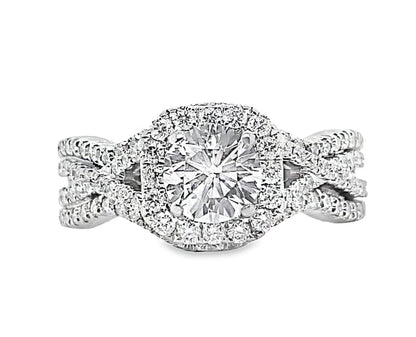 18K WHITE GOLD 0.65CT ROUND BRILLIANT H/SI2 NATURAL DIAMOND CENTER .66CT TW NATURAL DIAMOND ACCENT HALO STYLE RING