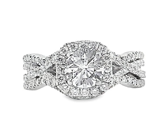 18K WHITE GOLD 0.65CT ROUND BRILLIANT H/SI2 NATURAL DIAMOND CENTER .66CT TW NATURAL DIAMOND ACCENT HALO STYLE RING