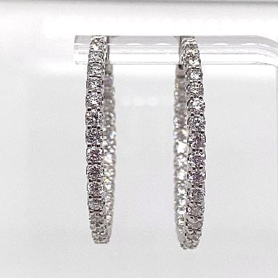 14K WHITE GOLD 3.26 CT TW LAB GROWN ROUND BRILLIANT DIAMOND HOOP IN AND OUT STYLE HOOP EARRINGS