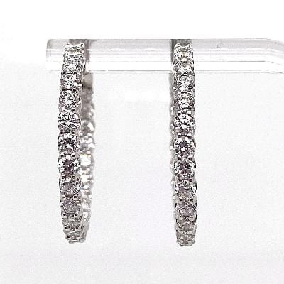14K WHITE GOLD 2.91 CT TW LAB GROWN ROUND BRILLIANT DIAMOND IN AND OUT HOOP STYLE EARRINGS