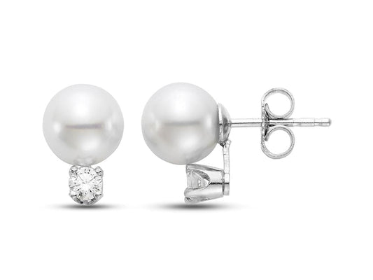 7-7.5MM EARRING "A" FRESHWATER PEARL 0.14CT 14K WHITE GOLD