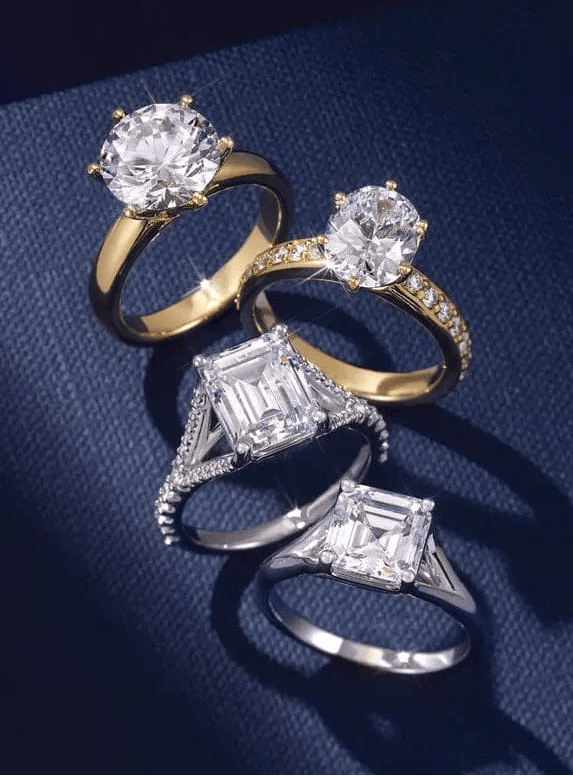 engagement rings in trending styles on a blue background