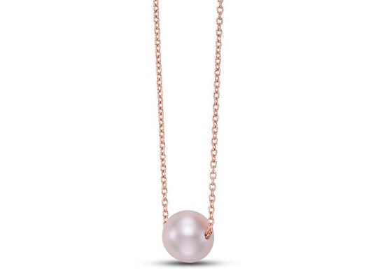 7.5-8MM PINK FRESHWATER PEARL FLOATING 14K ROSE GOLD 18"