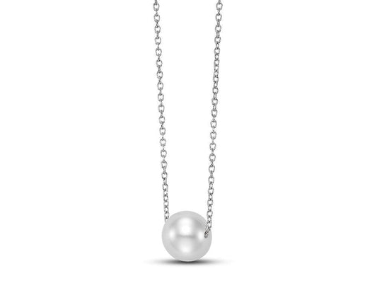 7.5-8MM WHITE FRESHWATER PEARL FLOATING 14K WHITE GOLD 18"