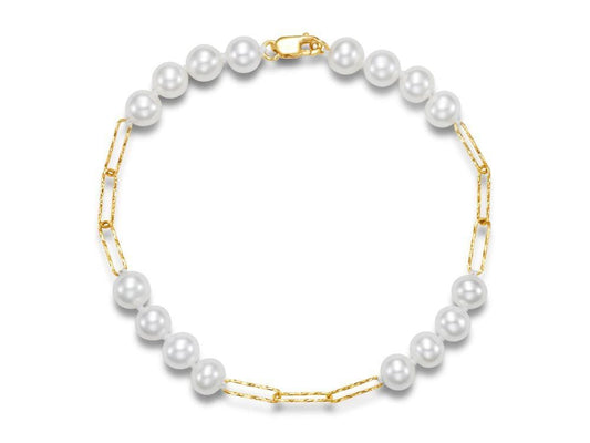 6-6.5MM Freshwater Pearl Bracelet 14K Yellow Gold 7.5"
