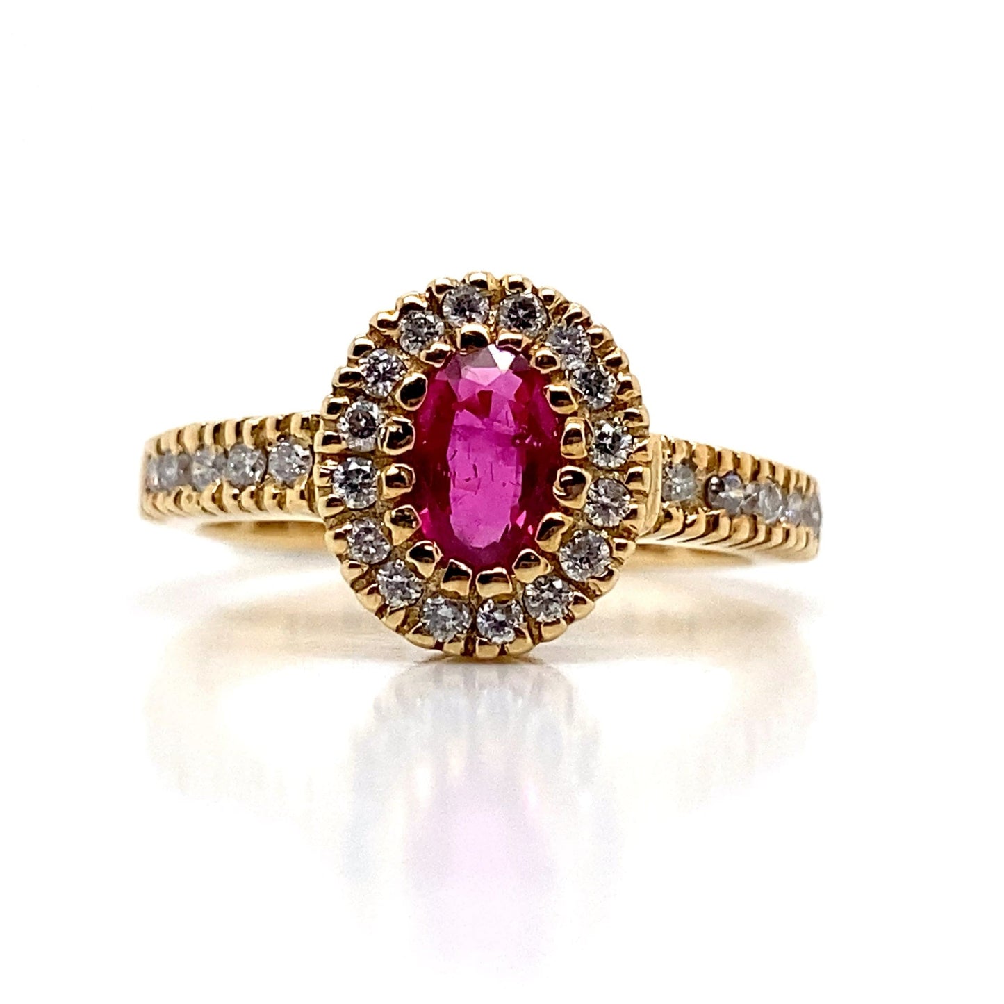 14K YELLOW GOLD 0.43 CT NATURAL RUBY CENTER .30 CT TW NATURAL DIAMOND ACCENT FASHION RING