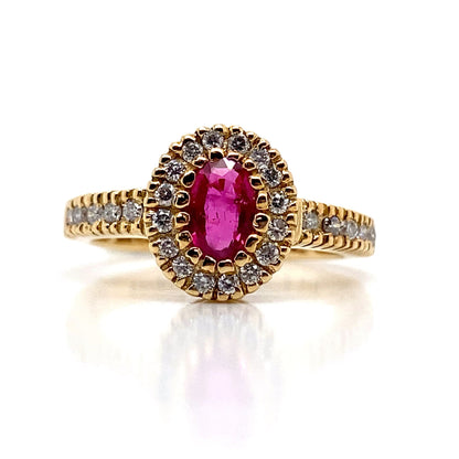 14K YELLOW GOLD 0.43 CT NATURAL RUBY CENTER .30 CT TW NATURAL DIAMOND ACCENT FASHION RING