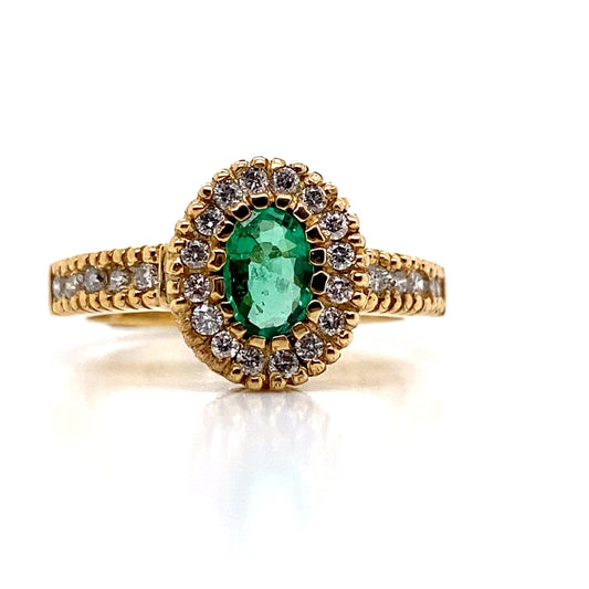 14K YELLOW GOLD .36 CT NATURAL EMERALD CENTER .31 CT TW NATURAL ROUND BRILLIANT DIAMOND ACCENT FASHION RING