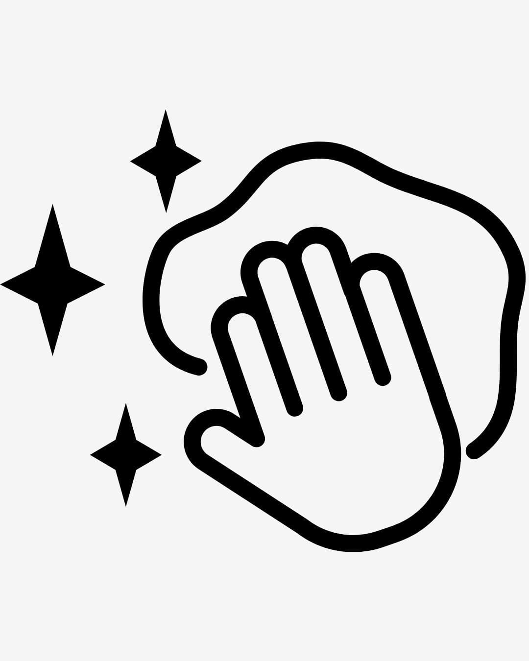Black hand icon with a mask and stars on a white background