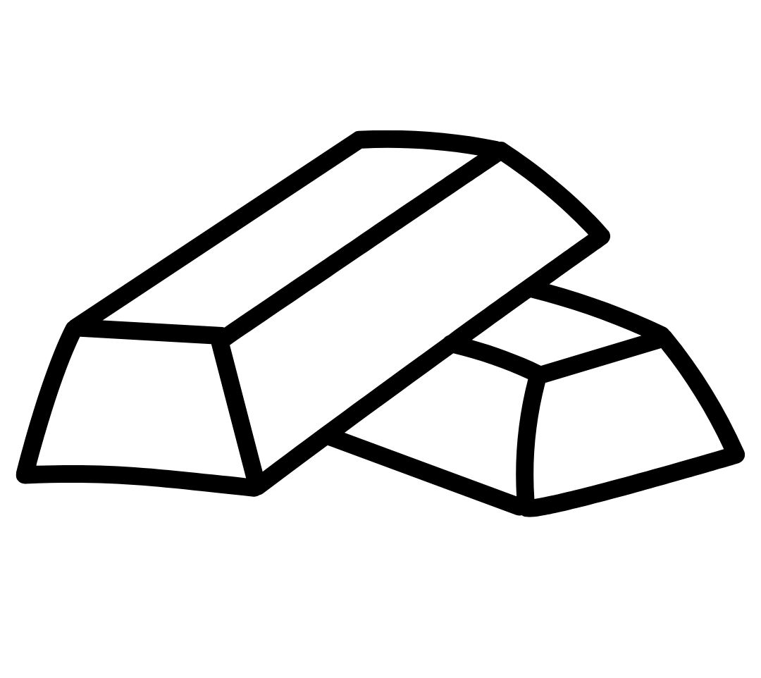 Line drawing of two gold bars on a white background