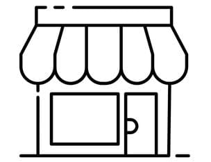 Simple line drawing of a store front with an awning