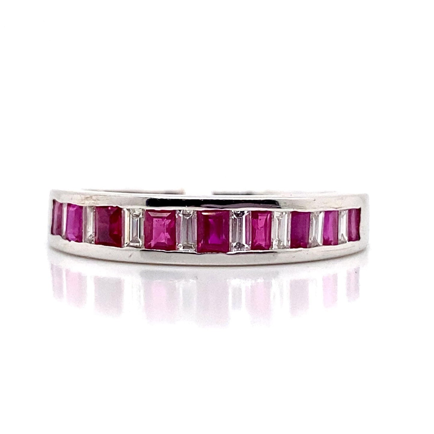 14K WHITE GOLD DIAMOND RING RUBY 0.63 BAGUETTE 0.32