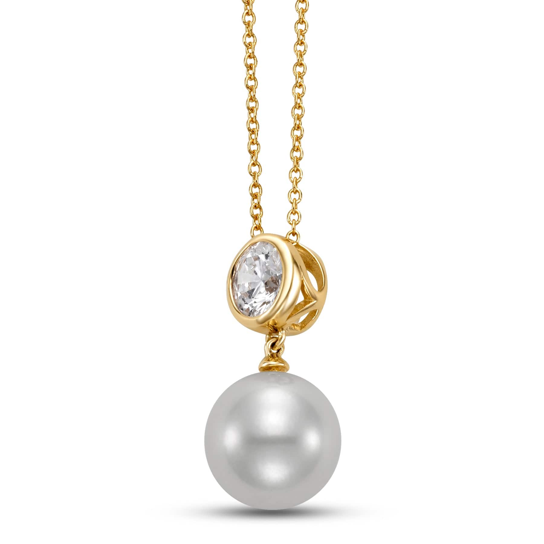 10.5-11MM FRESHWATER PEARL PENDANT 14K YELLOW GOLD .75CT LAB GROWN DIAMOND