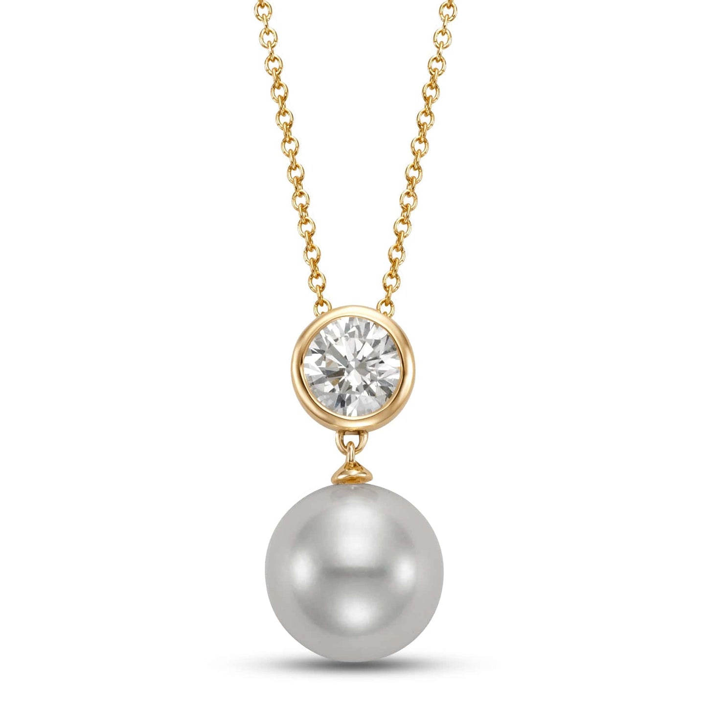 10.5-11MM FRESHWATER PEARL PENDANT 14K YELLOW GOLD .75CT LAB GROWN DIAMOND