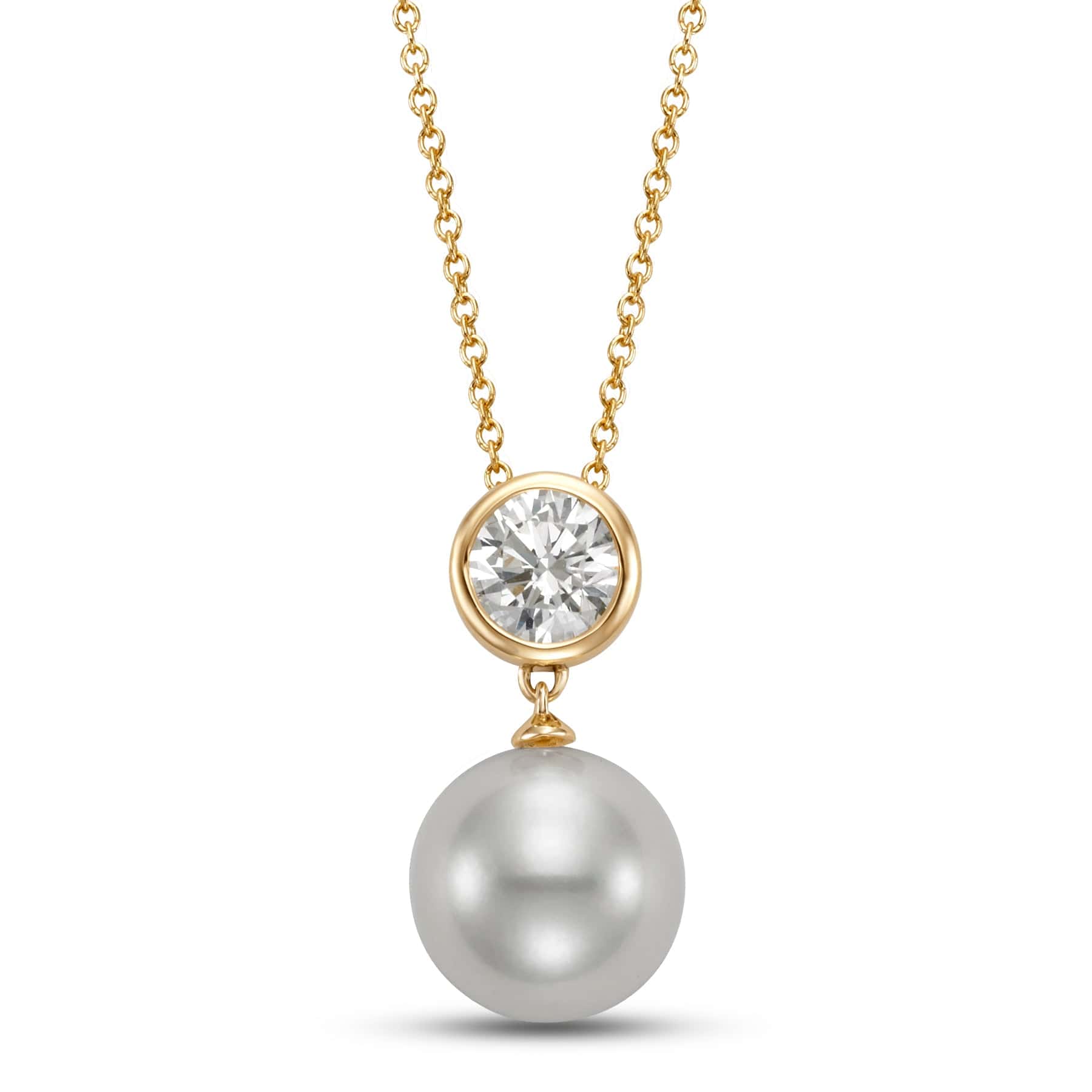 10.5-11MM FRESHWATER PEARL PENDANT 14K YELLOW GOLD .75CT LAB GROWN DIAMOND