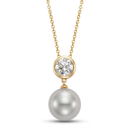 10.5-11MM FRESHWATER PEARL PENDANT 14K YELLOW GOLD .75CT LAB GROWN DIAMOND