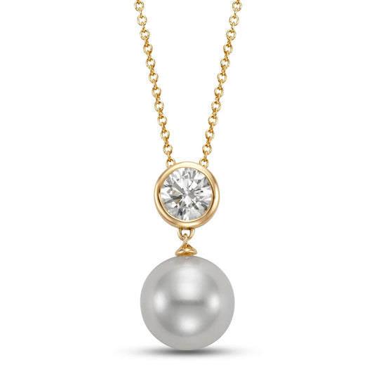 10.5-11MM FRESHWATER PEARL PENDANT 14K YELLOW GOLD .75CT LAB GROWN DIAMOND