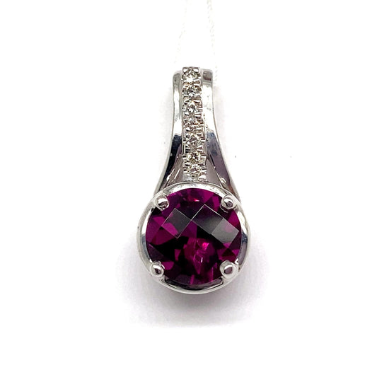 14K WHITE GOLD 3.60 CT RHODOLITE CENTER 0.09 CT TW NATURAL DIAMOND ACCENT PENDANT