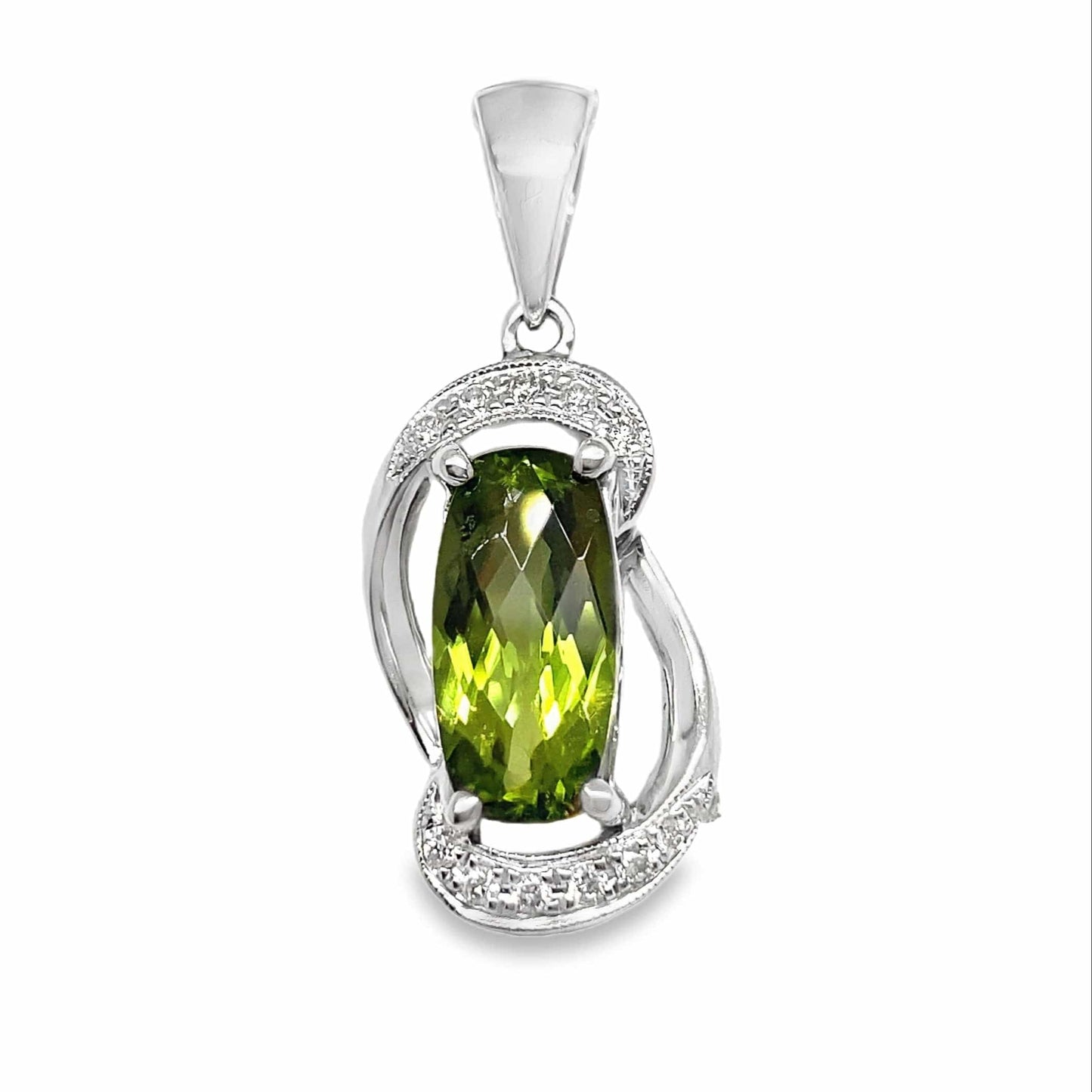 14K WHITE GOLD 3.20 CT PERIDOT CENTER 0.09 CT TW NATURAL DIAMOND ACCENT PENDANT