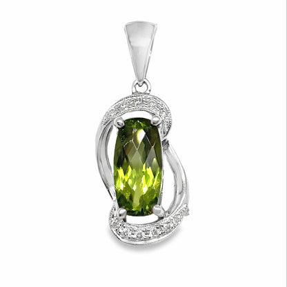 14K WHITE GOLD 3.20 CT PERIDOT CENTER 0.09 CT TW NATURAL DIAMOND ACCENT PENDANT