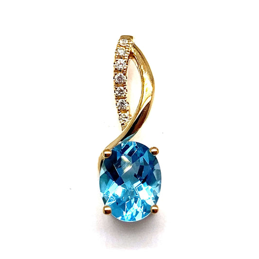 14K WHITE GOLD 2.30 CT SWISS BLUE TOPAZ CENTER 0.06 CT TW NATURAL DIAMOND ACCENT PENDANT