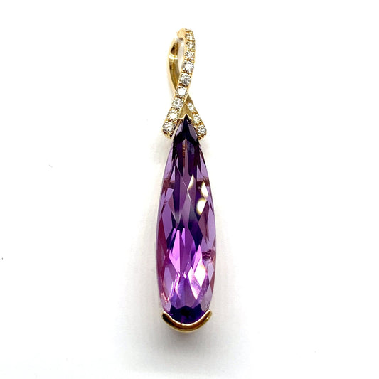 14K WHITE GOLD 6.00 CT AMETHYST CENTER 0.117 CT TW NATURAL DIAMOND ACCENT PENDANT
