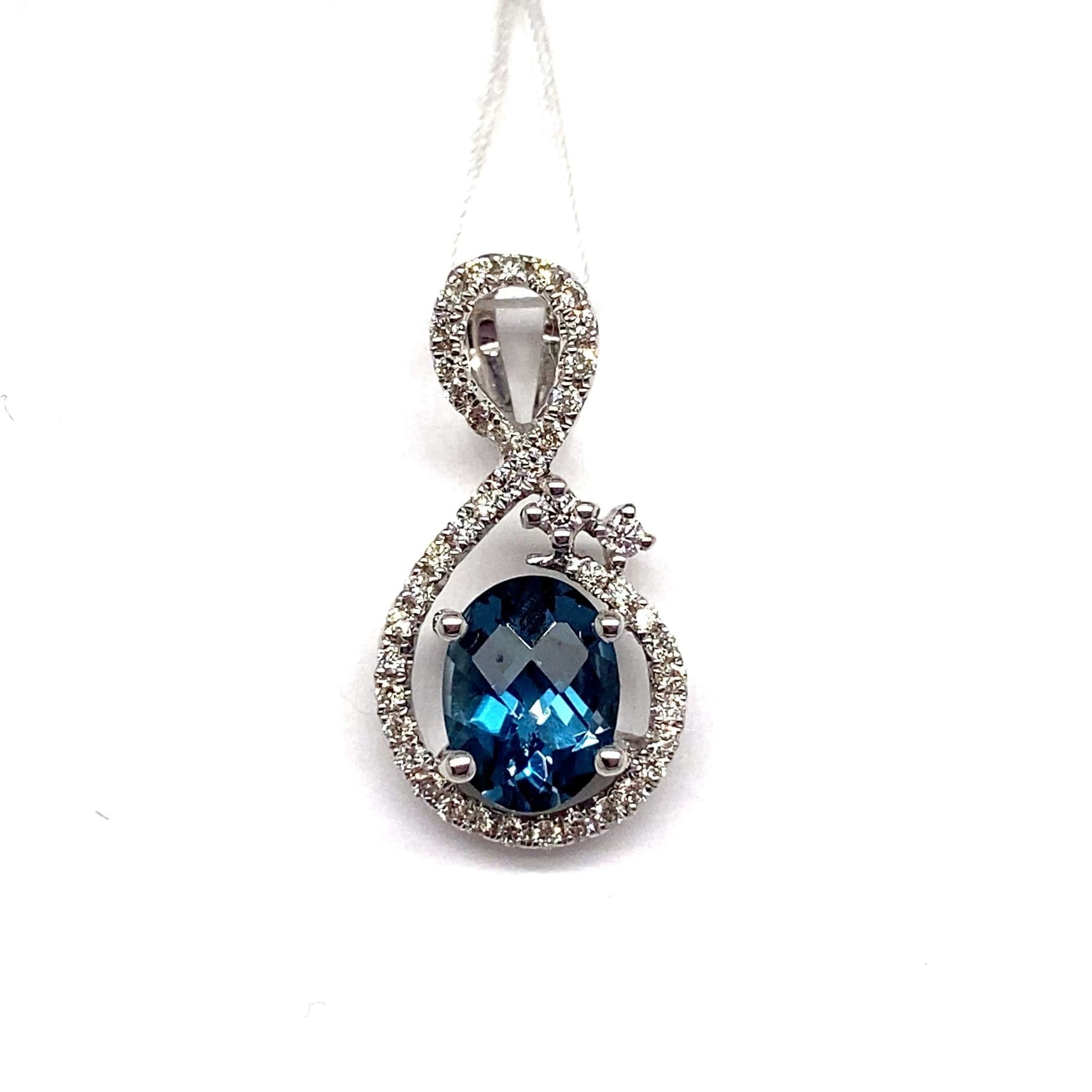 14K WHITE GOLD 1.55 CT LONDON BLUE TOPAZ CENTER 0.28 CT TW NATURAL DIAMOND ACCENT PENDANT