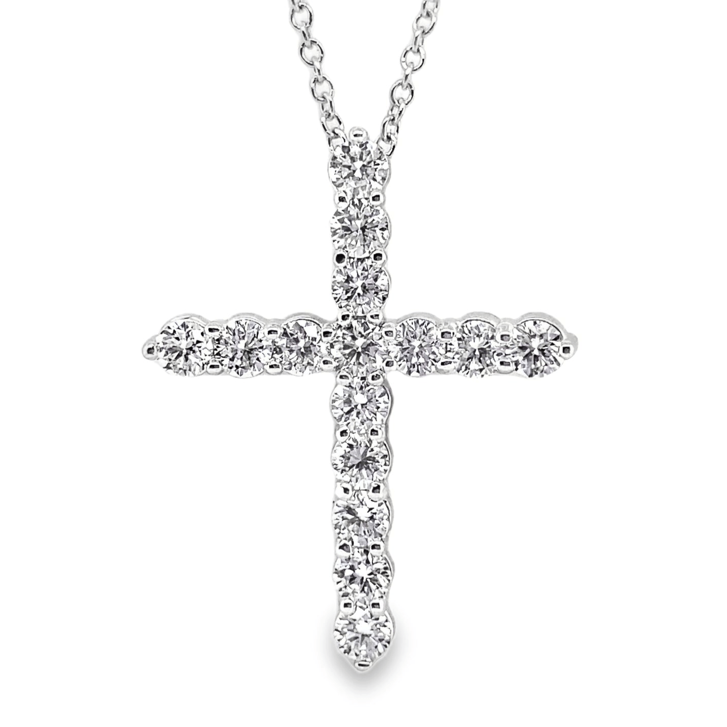 14K WHITE GOLD 6.01 CT TW NATURAL DIAMOND CROSS PENDANT NECKLACE