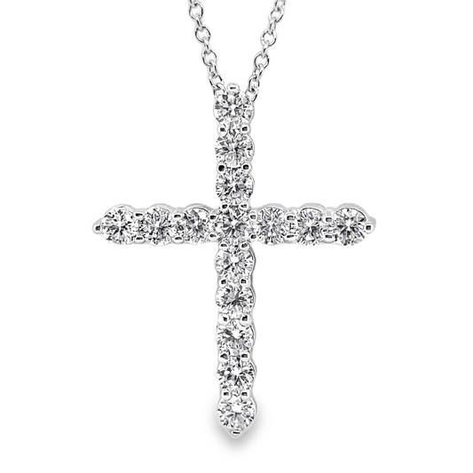 14K WHITE GOLD 6.01 CT TW NATURAL DIAMOND CROSS PENDANT NECKLACE