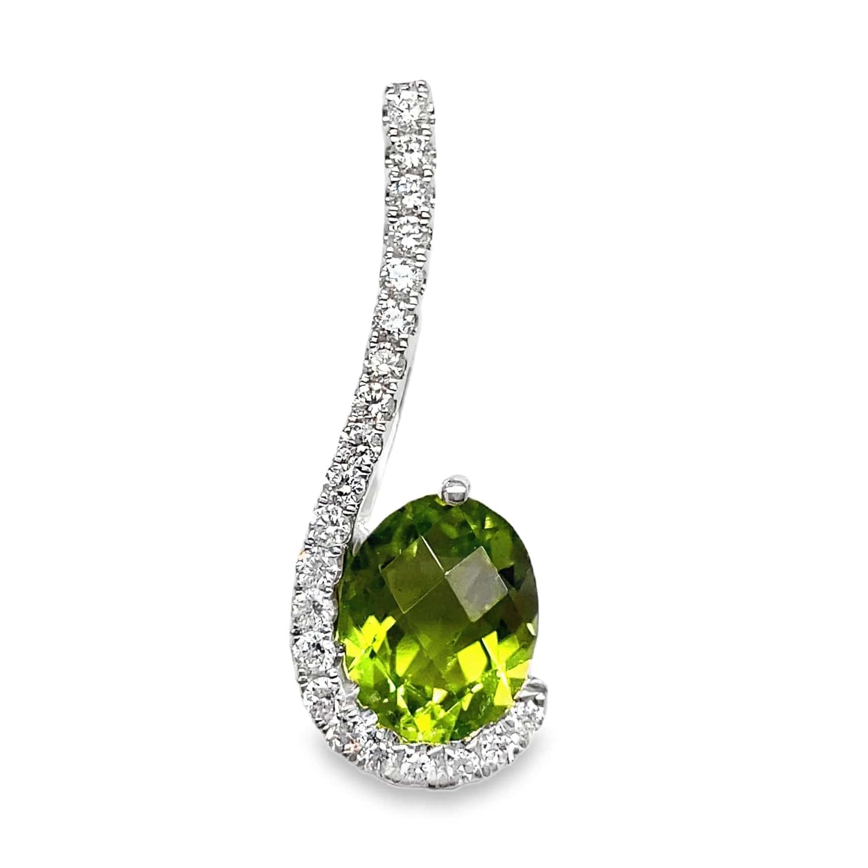 14K WHITE GOLD 1.95 CT PERIDOT CENTER 0.27 CT TW NATURAL DIAMOND ACCENT PENDANT